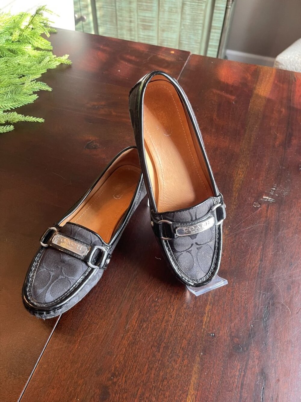 Coach Felisha Signature Black Jacquard Loafers SZ 7